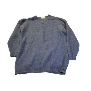 MCALASTAIR Mohair Blend V Neck Sweater Blue Made in Scotland Cozy Warm Size L